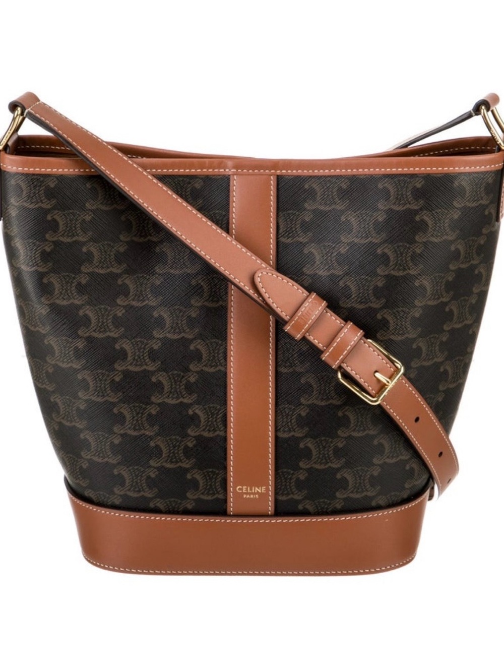 Celine Brown and Tan Triomphe Bucket Shoulder Bag